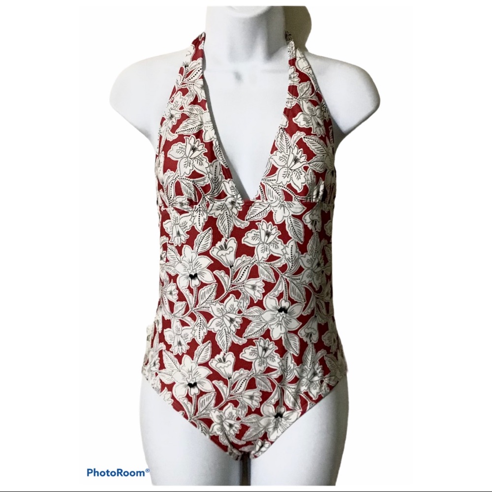 Loft Beach Halter Tropical Print One Piece Swim Suit